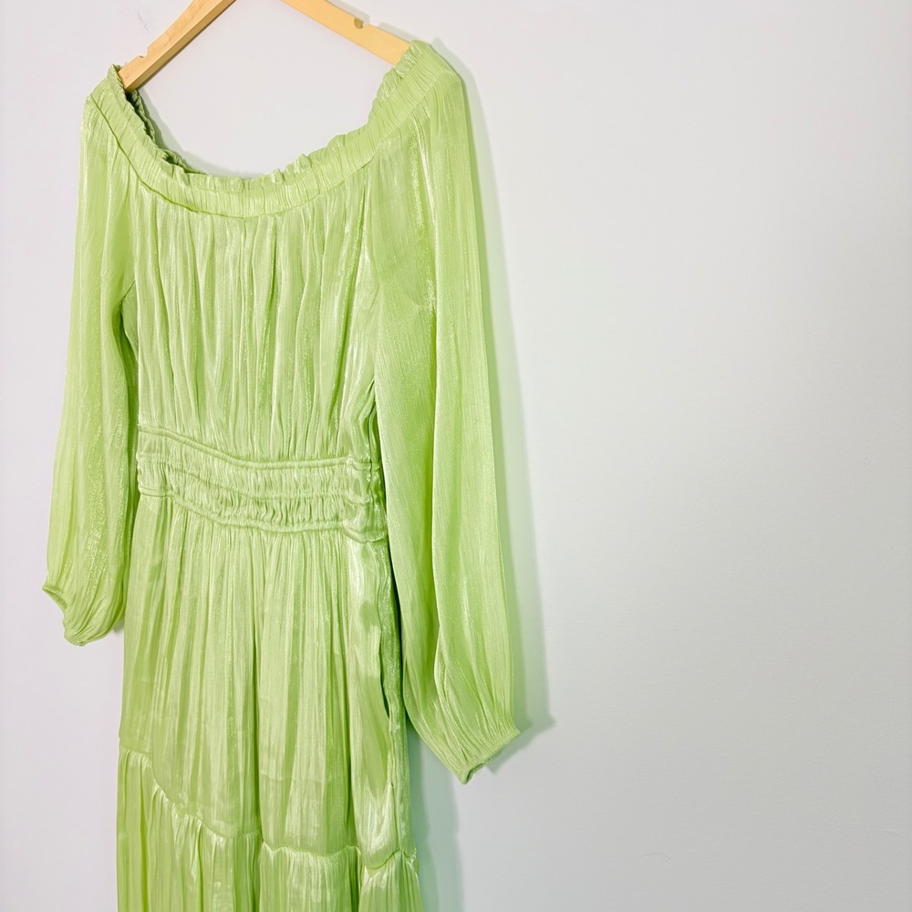 Anthropologie Somerset Off-Shoulder Maxi Dress Green Shimmer Size Small Tiered - Picture 5 of 10